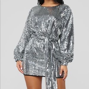 Fashionnova silver sequins mini batwing dress